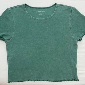 American Eagle Outfitters Green Crop T-Shirt with Ribbed Texture